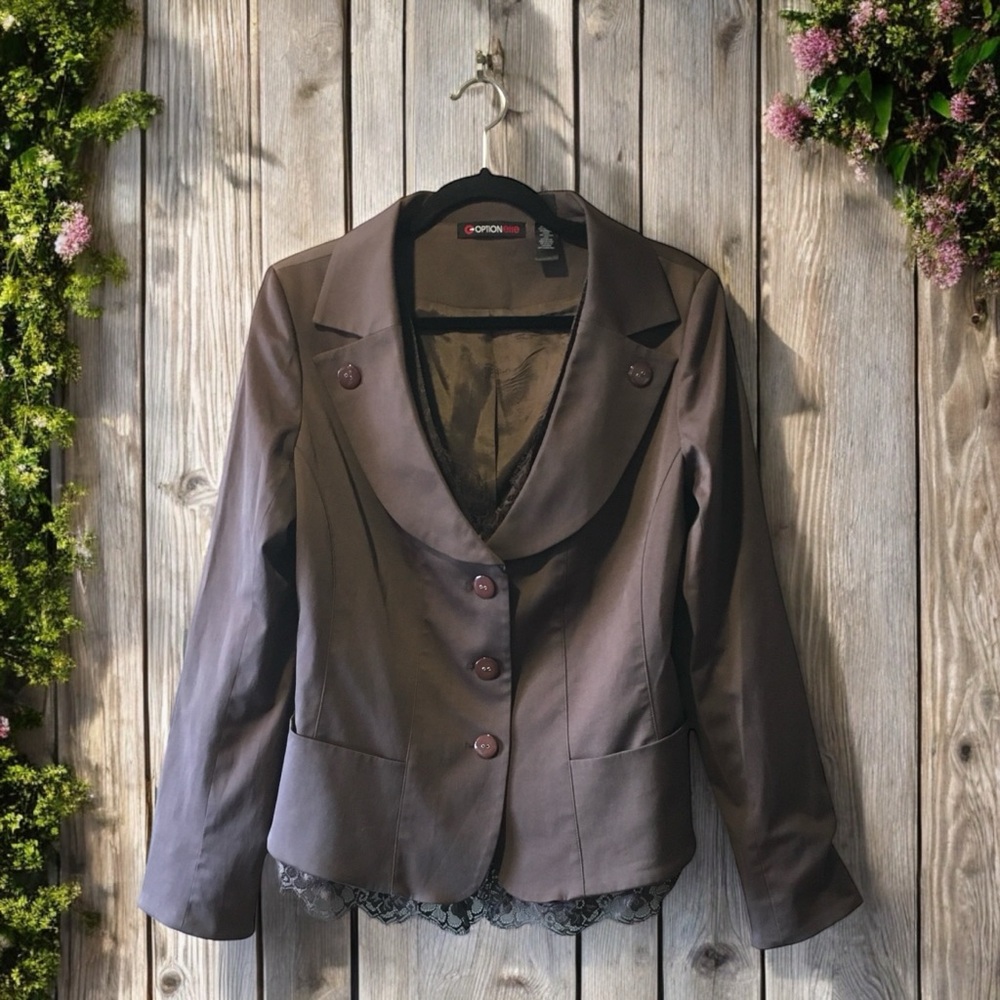 OptionElle Brown Jacket with Lace Accents